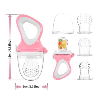 Baby Fruit Feeder with Mini Freezer Tray, Baby Teethers, Breastmilk Popsicle Molds for Baby Teething Relief, Silicone Fresh Food Feeder for Safe Infant Self Feeding (Candy Pink)