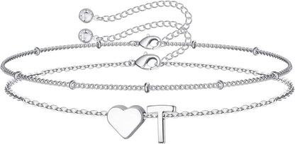M MOOHAM Mothers Day Gifts for Kids Teens Girls - 14K-Gold-Plated Heart Initial A-Z Bracelets for Women Girl Dainty Gold Bracelets Birthday Mothers Day Gifts for Mom Grandma Teenage Girls Kids Teens