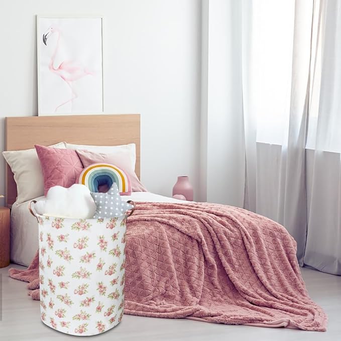 NTAOHAMPER Pink Flower Laundry Hamper, laundry Basket, Nursery Hamper,Waterproof Storage Bin for Bedroom,Clothes Organizer Basket, Room Decor(Pink Flower)