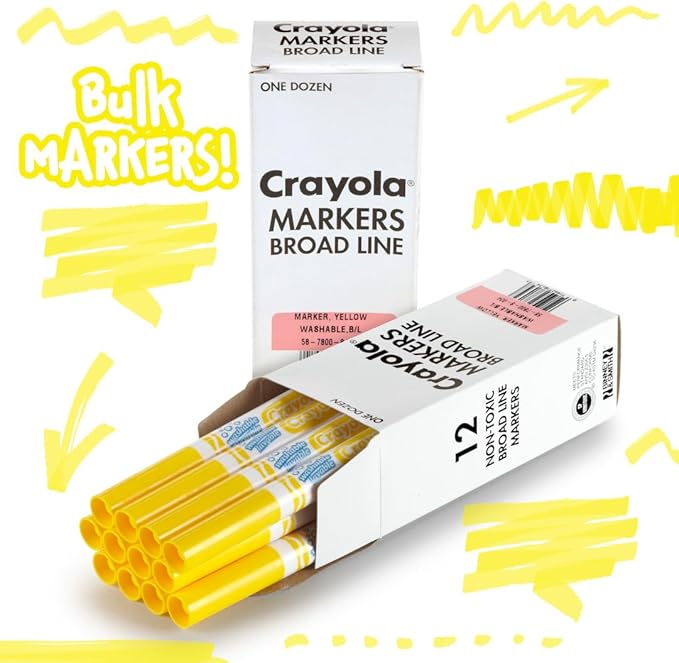 Crayola Washable Markers - Yellow (12ct), Kids Broad Line Markers, Bulk Markers for Classrooms & Teachers