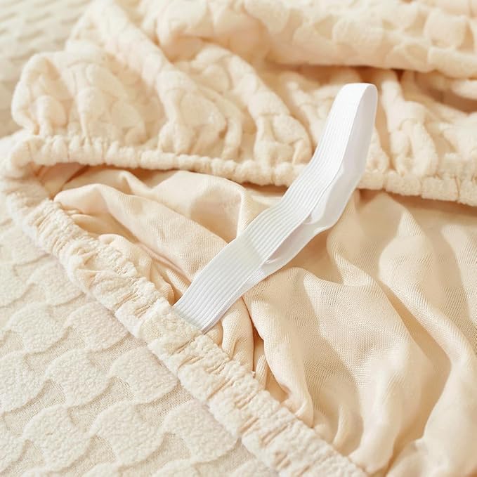 vctops 6 Pieces Jacquard Plush Recliner Loveseat Slipcover Stretch Soft Sofa Couch Cover Anti-Slip Solid Color Furniture Protector with Elastic Bottom for Kids Cats Dogs(Cream,2 Seat)