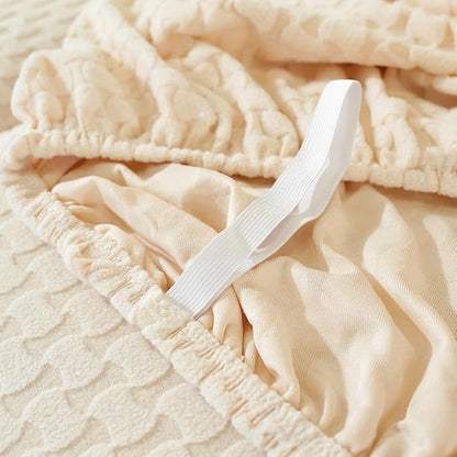 vctops 6 Pieces Jacquard Plush Recliner Loveseat Slipcover Stretch Soft Sofa Couch Cover Anti-Slip Solid Color Furniture Protector with Elastic Bottom for Kids Cats Dogs(Cream,2 Seat)