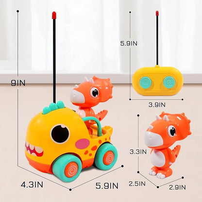 Dinosaur Remote Control Car for Toddler, Cartoon RC Cars with Music & Sound, Kids Toys Age 2 3 4 5, Boys & Girls Christmas Birthday Gift, Dino Car Toys for Boys 3-5 Years Old