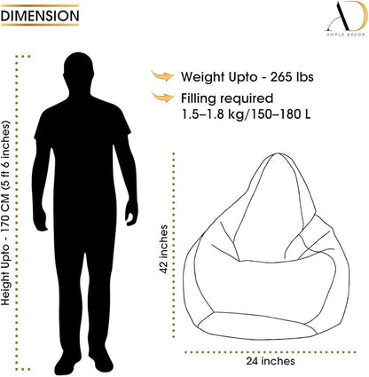 Ample Decor Bean Bag Cover (No Filling), Plush Toys Storage Soft Leatherette, Durable Construction Sturdy Zipper, Ideal for Children and Teenagers - Red