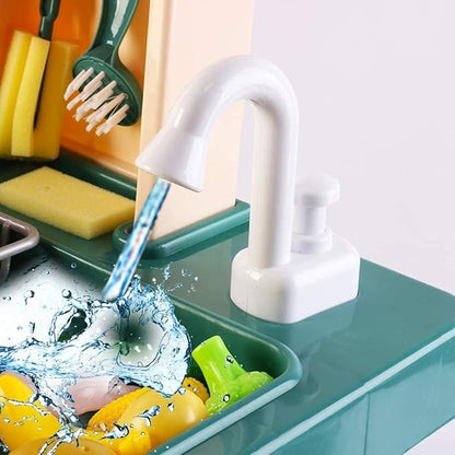 deAO My Happy Little Chef Kitchen 80 Pieces Pretend Play Set with Multi-Functional Button Panel, Light, Sound, Real Steam Functions and Colour Changing Accessories Included(Blue)