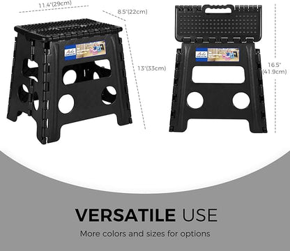 ACKO Folding Step Stool 13 inch Height Premium Heavy Duty Foldable Step Stools for Adults and Kids, Kitchen Plastic Small Collapsible Stepping Stool Hold Up to 300 LB Dot Black (1 Pack)