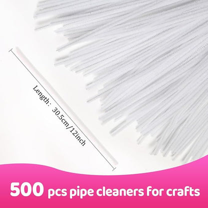 Praisebank 500pcs White Pipe Cleaners, Pipe Cleaners, Pipe Cleaners for Crafts.
