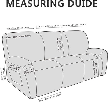 Leather Look Recliner Couch Cover 8-Piece Recliner Sofa Slipcovers 3 Seater for Reclining Couches Furniture Protector Spandex Fabric Washable (3 Seater, Light Grey)