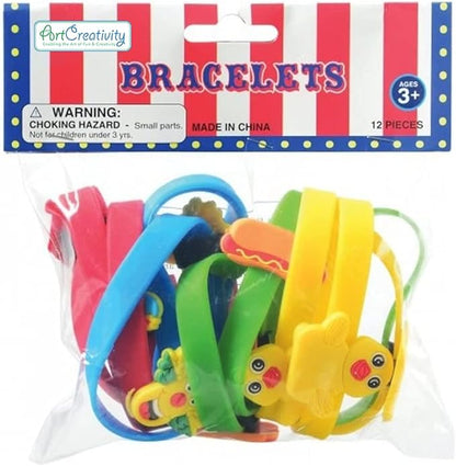 ArtCreativity Carnival Rubber Bracelets for Kids, Set of 12, Colorful Stretchy Rubber Wristbands for Boys and Girls, Fun Birthday Party Favors for Children, Goodie Bag Fillers, Carnival Prize