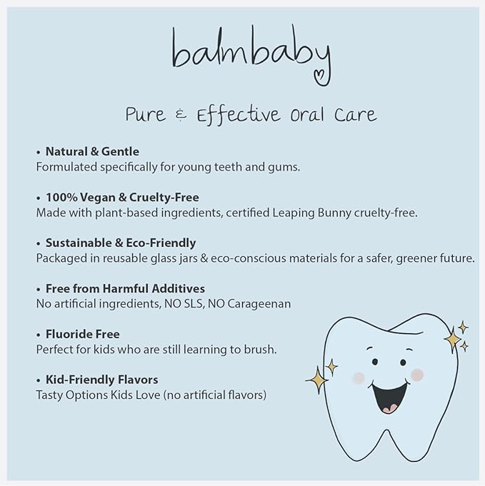 Kids All Natural Fluoride Free Toothpaste by Balm Baby Brand – SLS Free Toothpaste with Xylitol, Vegan, Gluten Free, BPA Free, Glass Jar Zero Waste Children’s Teeth Paste (2PK Orange)
