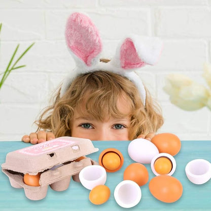 HANSGO Wooden Eggs, 6PCS Easter Egg Toys Wooden Play Food Pretend Play Food Sets for Kids Early Development, Learning, Birthday Gifts