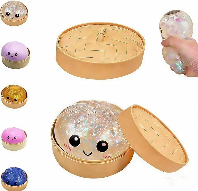 Dumpling Squishies,Glitter Dumpling, Glitter Squishy with Box,Easter Basket Stuffers (White)