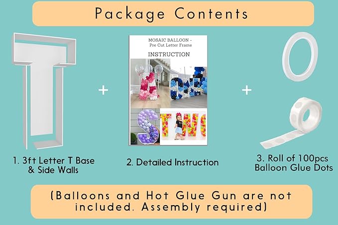 3FT Tall Mosaic Balloon Frame Letters Big Marquee Light Up Letters DIY Kit for Birthday Party Wedding Backdrop Decor Letter T Pre-Cut Foam Board