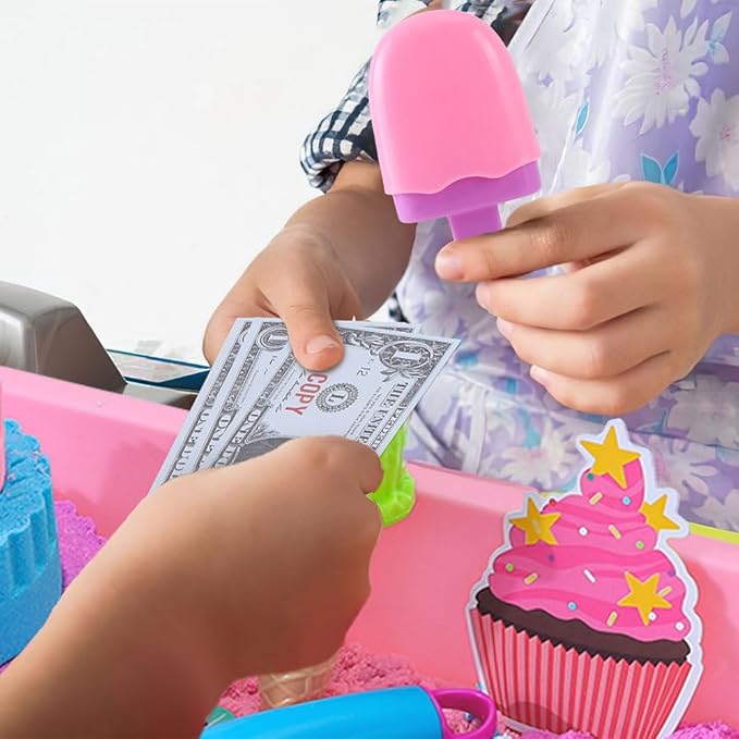 G.C Ice Cream Sensory Bin for Girl Kid Toy, 108pcs Play Sand Art Kit with Sandbox/2lb Color Sand/Cake Molds/Plastic Dessert, Sensory Toy Christmas Birthday Gift for Girl Toddler Ages 3 4 5 6 7 8