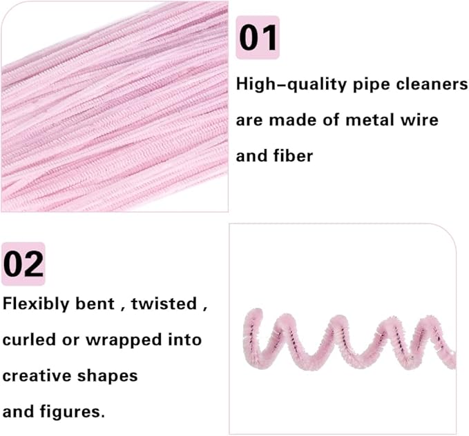 100 Pieces Pipe Cleaners Chenille Stem, Solid Color Pipe Cleaners Set for Pipe Cleaners DIY Arts Crafts Decorations, Chenille Stems Pipe Cleaners (Light Pink)