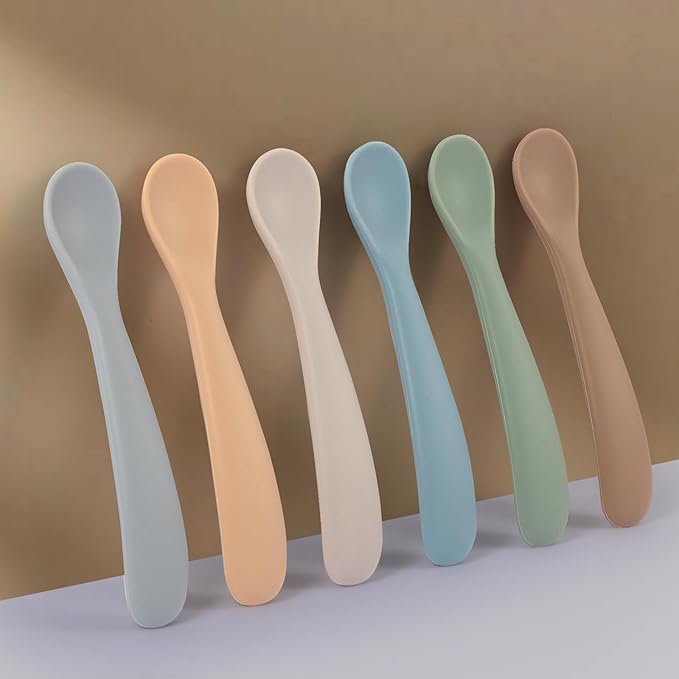 Baby Spoons, 6 Pack First Stage Silicone Baby Feeding Spoons, Soft Tip Feeding Baby Utensils, Baby Led Weaning Supplies Training Spoons, Dishwasher and Boil Safe