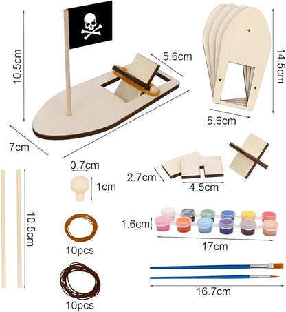 Fennoral 8 Pack Wooden Boat Crafts for Kids Make You Own Sailboat Model Kits DIY to Build and Paint Wood Rubber Band Paddle Boats Toy for School Art Projects Birthday Gifts