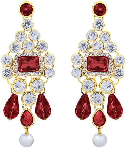 Aheli Kundan and Simulated Colored Stones Indian Ethnic Maang Tikka Necklace and Earrings Set Bollywood Festive Statement Jewelry Gift for Women