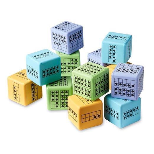 hand2mind Ten Frame Dice, Large Foam Dice for Classroom, Subitizing Dice, Math Manipulatives for Elementary School, Counting Toys for Toddlers, Educational Toys for Preschool Children (Set of 12)