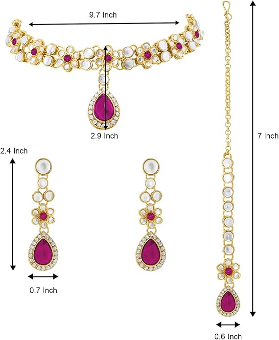 Aheli Traditional Gold Plated Kundan Beads Studded Choker Necklace Dangle Earrings & Maangtikka Set Ethnic Fashion Jewellery Gift for Women