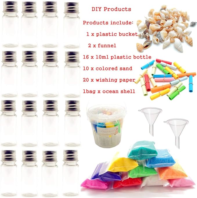 Guaishou DIY Sand Art and Crafts Kit Wishing Bottles Colorful Sands Beach Sea Shells Message Paper