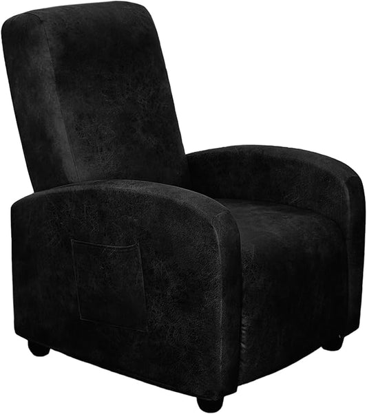 Recliner Chair Covers Leather Look Recliner Cover 4-Piece Slipcovers for Small Reclining Chair Furniture Protector for Kids Dogs Pets Spandex Fabric Washable (1 Small Seater, 02 Black)