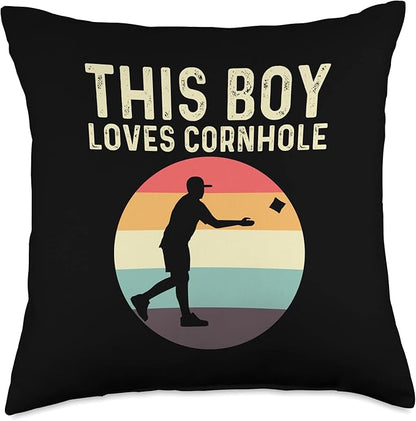 Cornhole Gift Cornhole Player Accessories & Stuff Funny Cornhole Designs for Boys Kids Bean Bag Toss Players Throw Pillow, 18x18, Multicolor