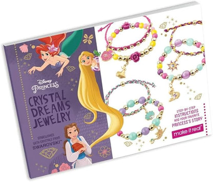 Make It Real Disney Princess Crystal Dreams Jewelry Kit - DIY Bead & Charm Bracelet Set with Swarovski Crystals, Includes Supplies & Exclusive Princess Book - Create 6 Bracelets, Ages 8