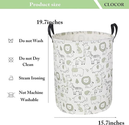 CLOCOR Baby Laundry Basket,Collapsible Kids Toys Storage Baskets,Nursery Hamper for Boys and Girls,Jungle Bedroom Decor,Gift Basket（Green Animals