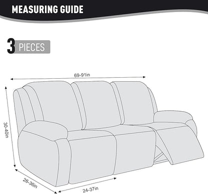 KinCam Recliner Covers, Stretch Reclining Chair Covers, Recliner Sofa Slipcovers Stripe Jacquard Recliner Couch Covers Furniture Protector Covers for Pet Kid (3 Seater, Black)