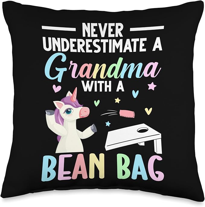A Grandma with A Bean Bag Female Cornhole Player Corn Hole Throw Pillow, 16x16, Multicolor