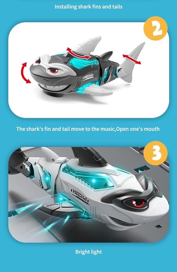Electric RC Shark Fish Toys with Light & Spray Water Function for 0-3 Year olds Kid Boys Girls,Children's Toy forBathrooms,Christmas and Birthday Gift. (Black)