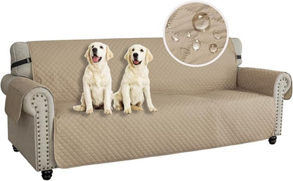 XINEAGE Oversized Sofa Cover Waterproof Couch Covers for 3 Cushion Couch, Soft Washable Slipcover with Pockets & Non-Slip Elastic Straps, Dog Pets Proof Thick Furniture Protector (XL-Sofa, Khaki)