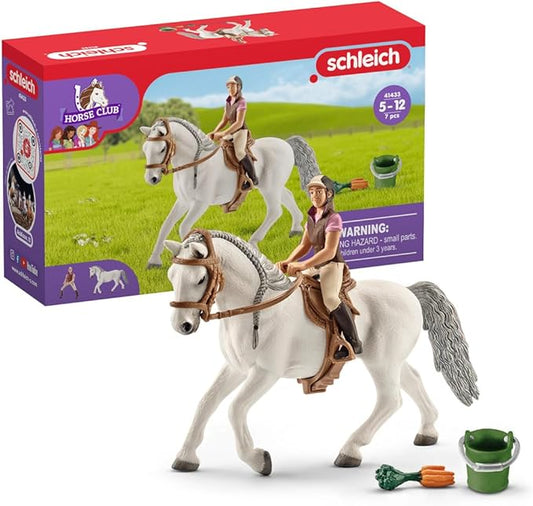 Schleich Horse Club Lipizzaner Mare Horse and Rider Figurine Playset - Realistic Rider and Horse with Feed Bucket, Saddle, and More, Playtime Fun for Boys and Girls, Gift for Kids Age 5+