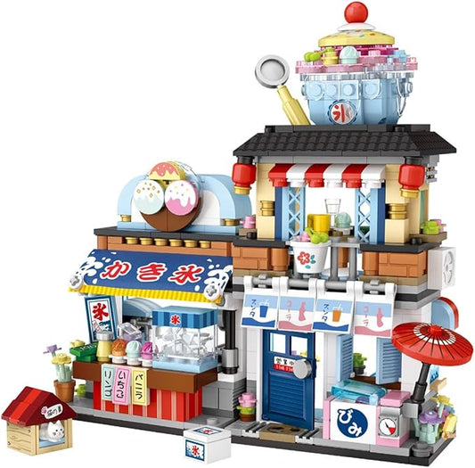 Japanese City Street View Shaved Ice Store Building Blocks Set, Ice Cream Shop MOC Creative House, Simulation Architecture Construction Toy, Gifts Idea for Kids Adults (Mini Blocks 668 pcs)