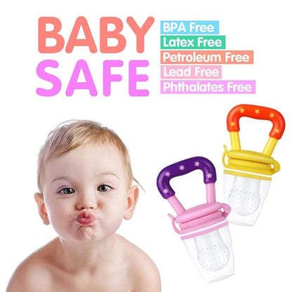 Baby Fruit Feeder by HAOBAOBEI, Frozen Teething Toys for Babies, Baby Fruit Pacifier Feeder with 3 Sizes Silicone Pouches, Baby Eating Essentials, BPA Free Baby Feeding Supplies -2 Pack (Pink Yellow)