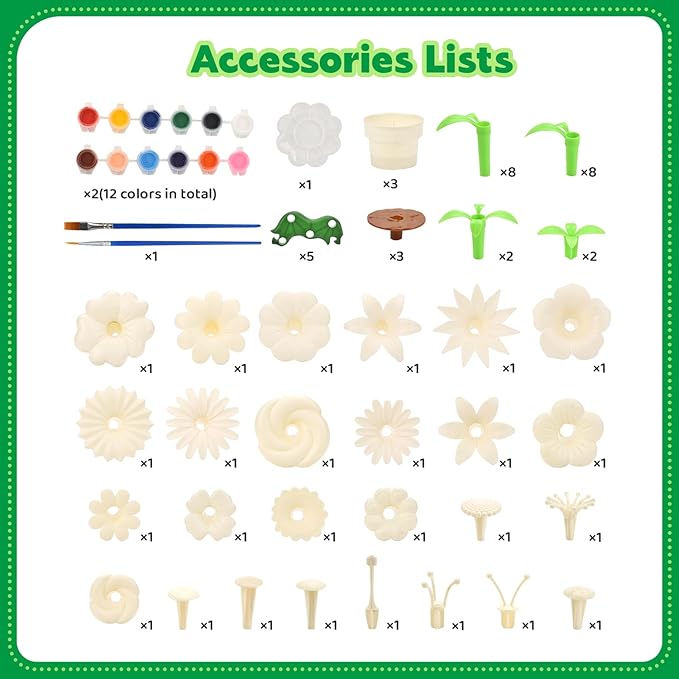 Pairez Toys Flowers Building Blocks Toys, Kids Gardening Set with Paint, Arts & Crafts Kits for Boys & Girls, Flower Pretend Gardening Birthday Gifts for Girls Age 6 7 8 9 10+