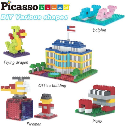 PicassoTiles 512 PCs Grand Playset Magnetic Tiles and Building Block Combo Creative Buildings & Figures Such as Bridges Hearts Unique Characters & More Educational STEM Toys Learning Activity Ages 3+