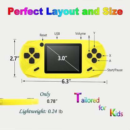 16 Bit Handheld Games for Kids Adults 3.0'' Large Screen Preloaded 100 HD Classic Retro Video Games USB Rechargeable Seniors Electronic Game Player Birthday Xmas Present (Yellow)