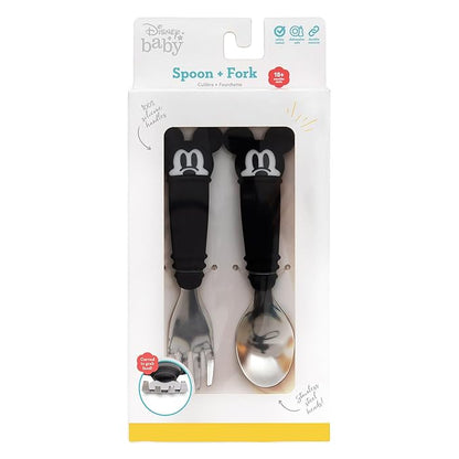 Bumkins Disney Toddler Utensils, Kids Size Fork and Spoon Set, Silicone and Stainless-Steel Training Silverware, Fork / Spork for Self-Feeding, Children Learning to Eat, 18 Mos Up, Mickey Mouse