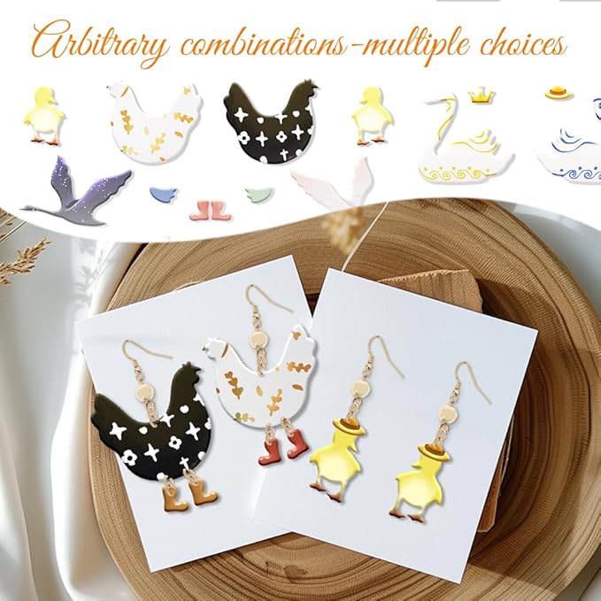 ORIGACH 15 Pcs Farm Animals Chicken Duck Polymer Clay Cutters Set Earring Clay Cutter DIY Craft Supplies for Earring and Jewelry Making