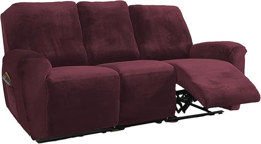 NORTHERN BROTHERS Stretchy Recliner Chair Covers, Velvet Recliner Covers, Lazy Boy Chair Cover (Wine Red, 3 Seat)