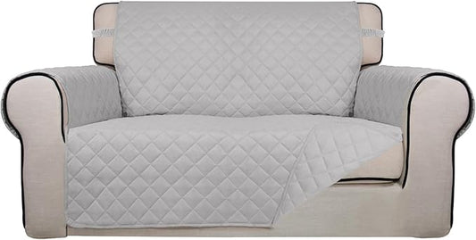 PureFit Reversible Quilted Sofa Cover, Water Resistant Slipcover Furniture Protector, Washable Couch Cover with Non Slip and Elastic Straps for Kids, Dogs, Pets (Loveseat, Light Gray/Light Gray)