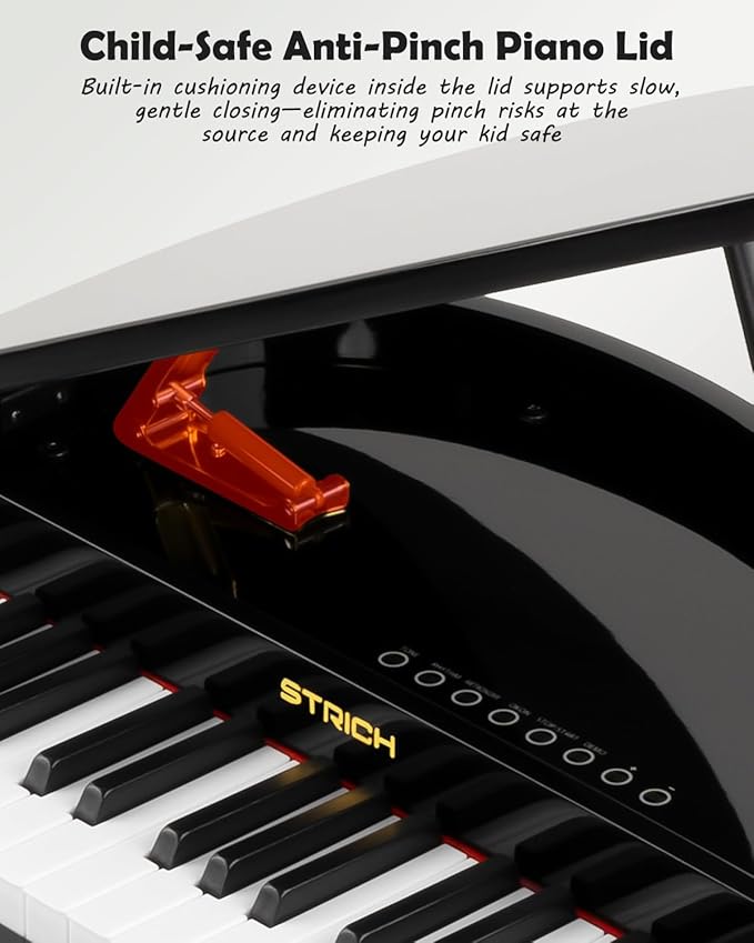 STRICH 37 Keys Kids Piano Keyboard Set, Mini Grand Digital Piano for Kids with Stand Chair, Wood Piano for 3+ Girls and Boys, Classic Black, SEK-60