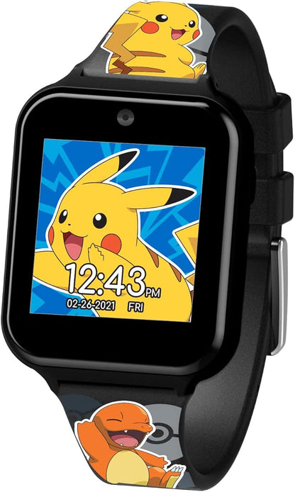 Accutime Pokémon Interactive Kids Smartwatch with Touchscreen, Interchangeable Pikachu & Friends Straps, Built-in Camera, Games, Alarm, Stopwatch, Calculator, and 10 Watch Faces - Fits Wrists 5.5"-8"