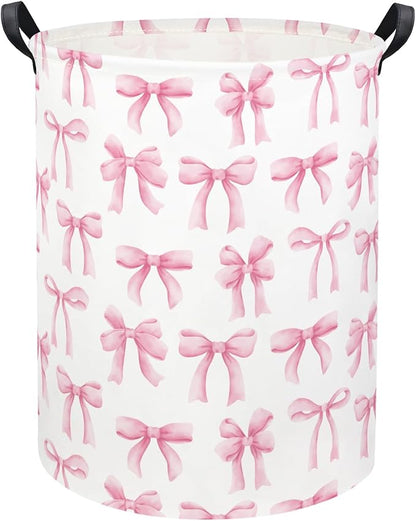 Baby Laundry Basket Kids Hamper Toy Storage Bin for Boys Room Decor Baby Nursery Hamper Gift Baskets for Bedroom Bathroom(Bowknot)