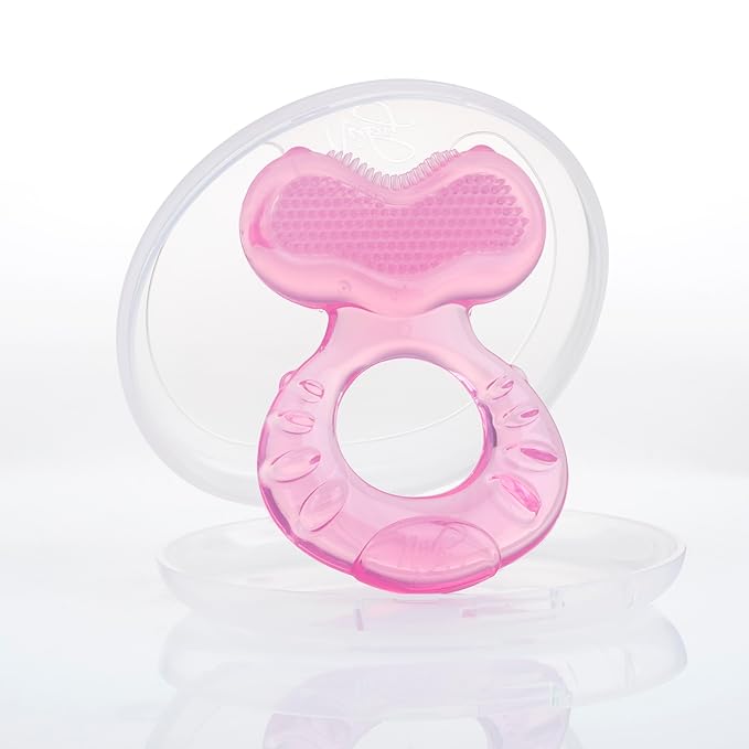 Nuby Silicone Teethe-eez Teether with Bristles, Includes Hygienic Case, Pink