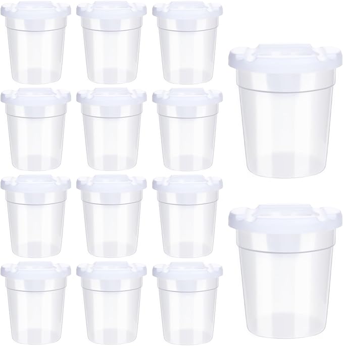 12 Packs No Spill Paint Cups for Kids Small Plastic Paint Containers with Lids Spill Proof Water Cup for Painting, School, Classroom, Art Crafts Supplies