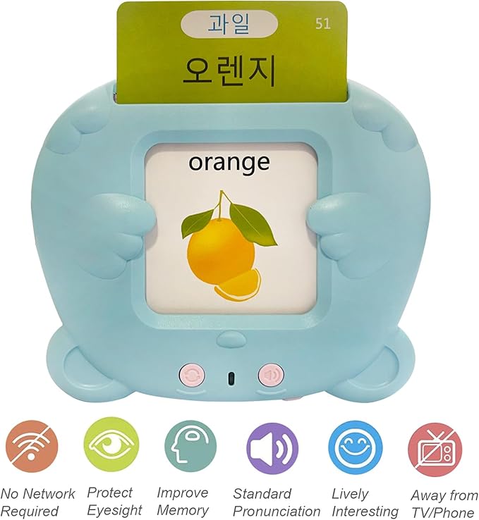 Korean-English Talking Flash Cards for Kids 112 PCS, Learn Korean Alphabet, Words and Pronunciation, Korean Language Learning Toys for Beginners