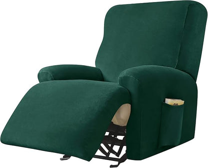 OBCREAT High Stretch Recliner Chair Cover Soft Velvet Recliner Slipcovers 4 Pieces Lazy Boy Recliner Couch Covers Plush Furniture Protector for Kids Pets (Green)